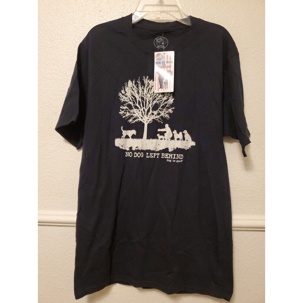 Dog is Good Men's T-Shirt "No Dog Left Behind" Short Sleeve Black Size S Small